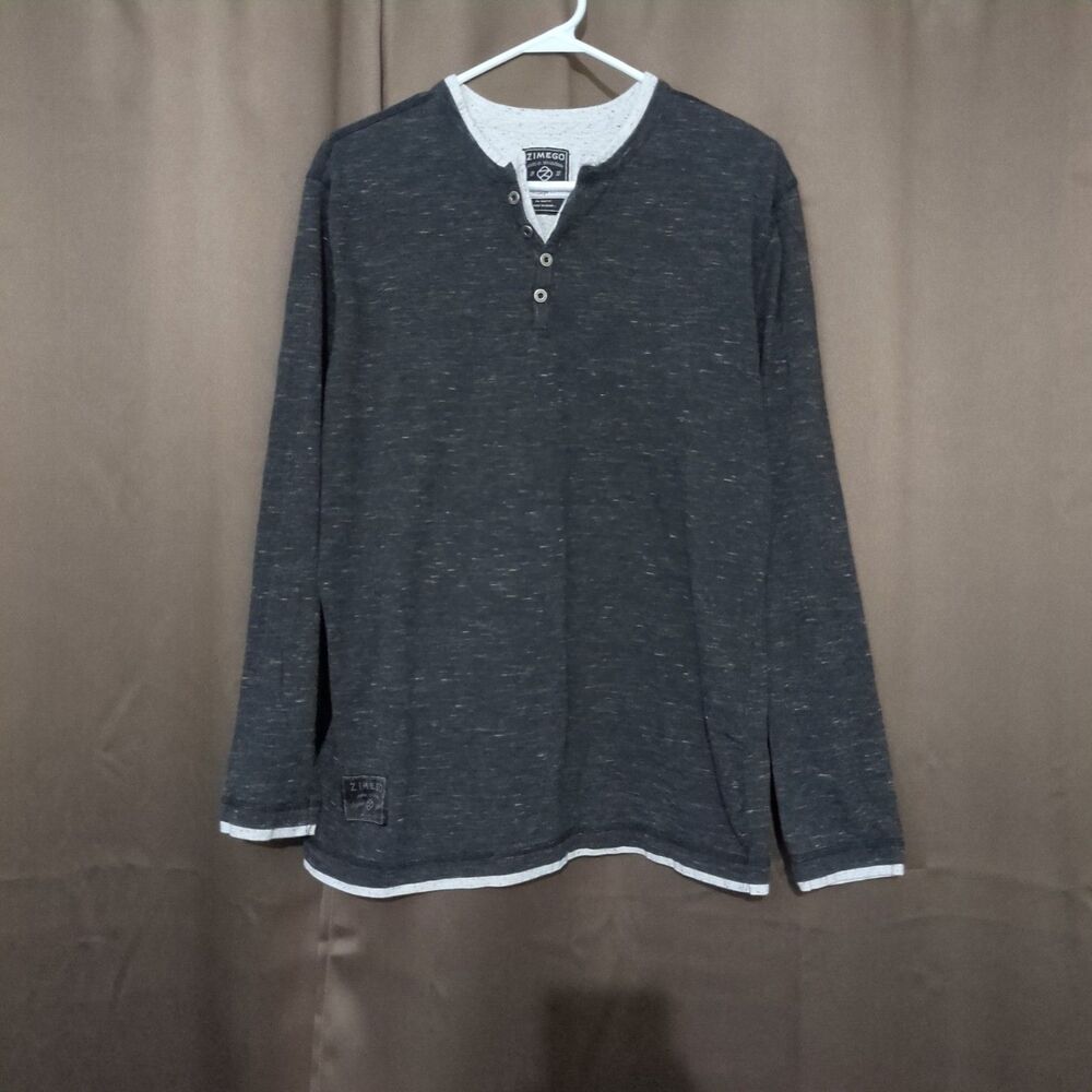 Zimego Mens Long Sleeve Henley V Neck Shirt With Buttons